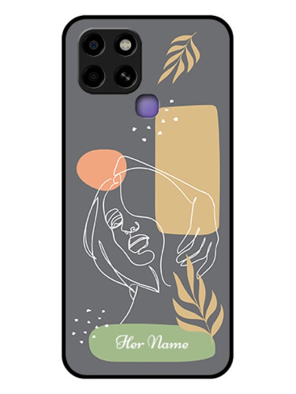 Custom Infinix Smart 6 Custom Glass Phone Case - Gazing Woman line art Design
