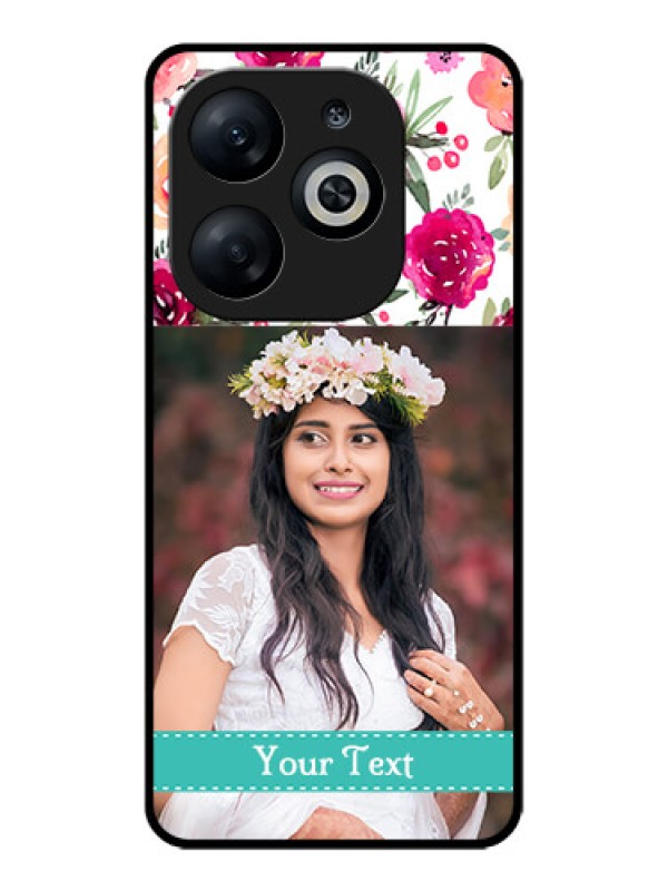 Custom Infinix Smart 8 Custom Glass Phone Case - Water Colors Floral Design