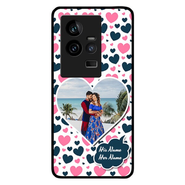 iQOO 11 5G Custom Glass Phone Case - Pink & Blue Heart Design iQOO 11 5G Custom Glass Phone Case - Pink & Blue Heart Design