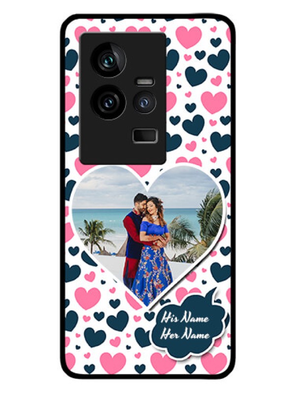 Custom iQOO 11 5G Custom Glass Phone Case - Pink & Blue Heart Design