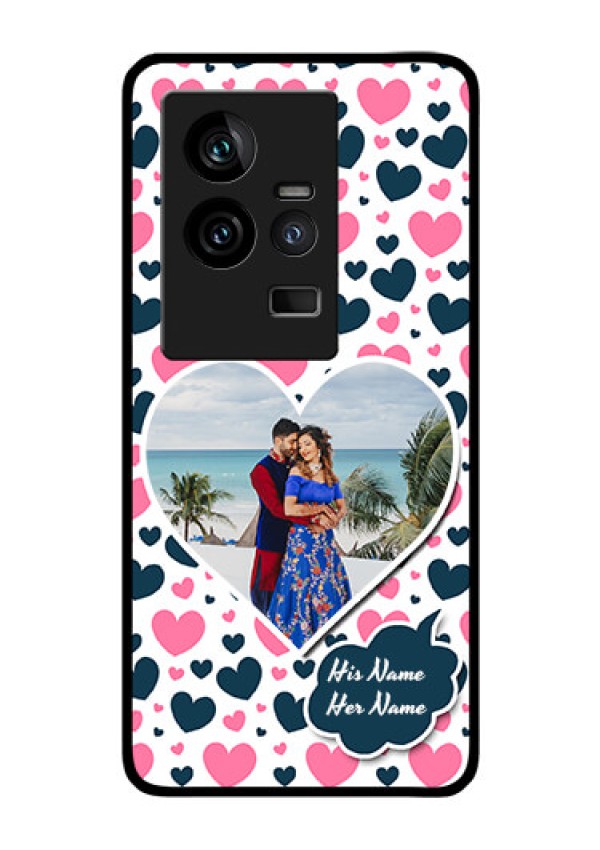iQOO 11 5G Custom Glass Phone Case - Pink & Blue Heart Design