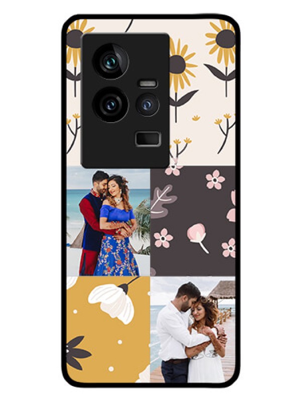 Custom iQOO 11 5G Photo Printing on Glass Case - 3 Images with Floral Design