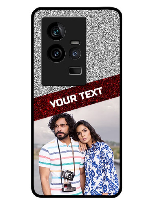 Custom iQOO 11 5G Personalized Glass Phone Case - Image Holder with Glitter Strip Design