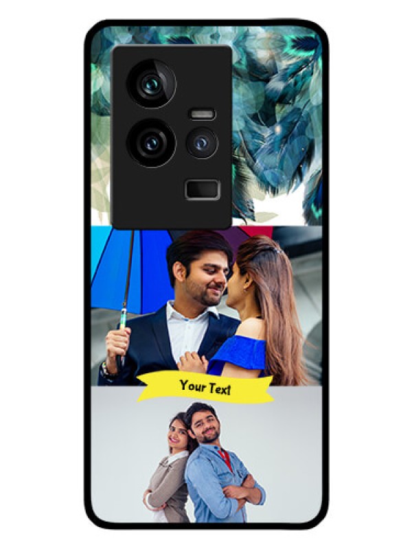 Custom iQOO 11 5G Personalized Glass Phone Case - Image with Boho Peacock Feather Design