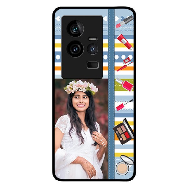 iQOO 11 5G Personalized Glass Phone Case - Makeup Icons Design