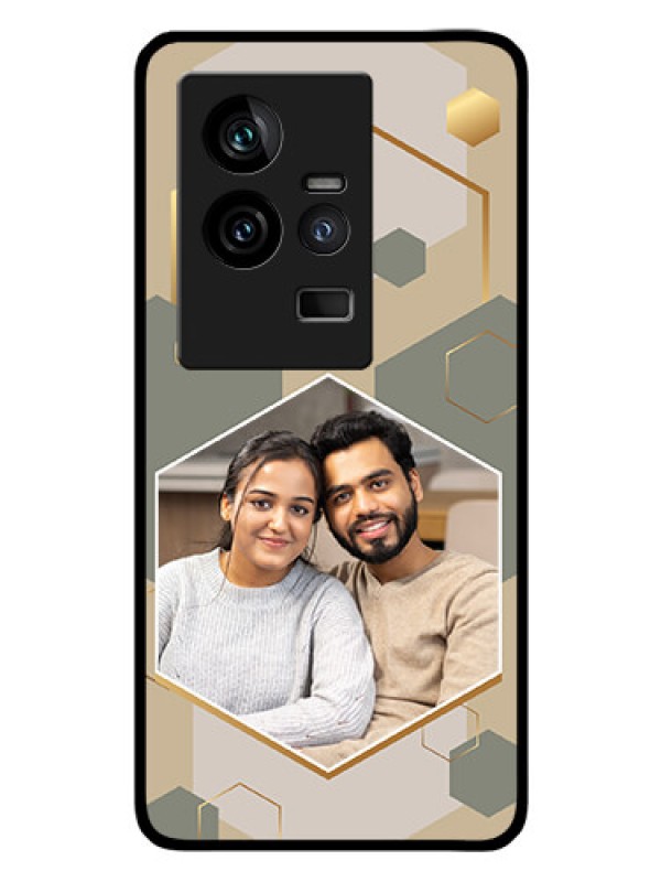 Custom iQOO 11 5G Photo Printing on Glass Case - Stylish Hexagon Pattern Design