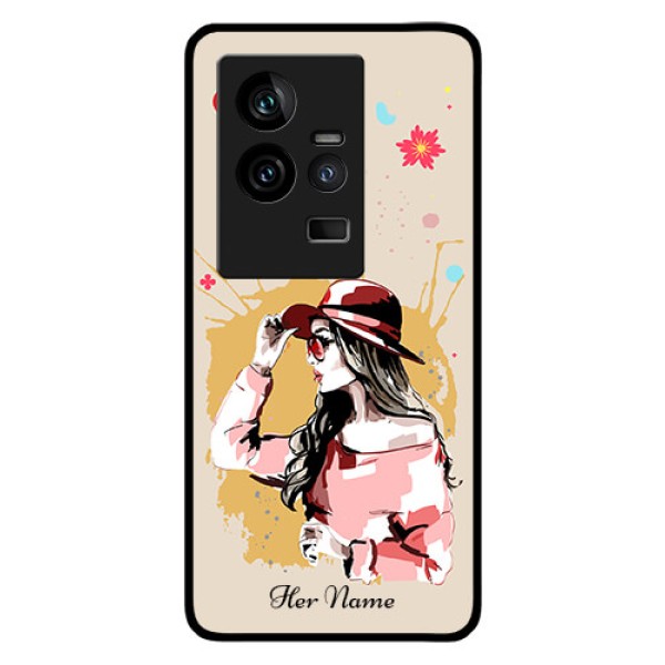 iQOO 11 5G Photo Printing on Glass Case - Women with pink hat Design iQOO 11 5G Photo Printing on Glass Case - Women with pink hat Design