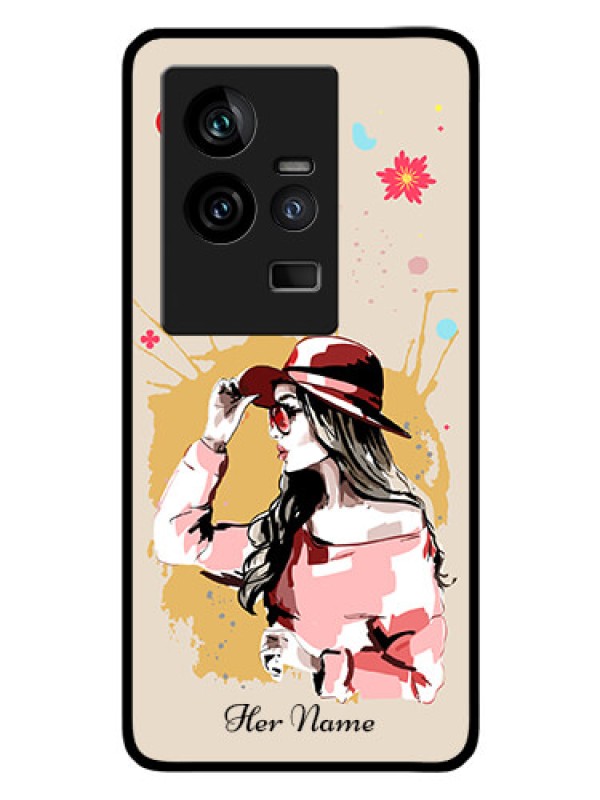 Custom iQOO 11 5G Photo Printing on Glass Case - Women with pink hat Design