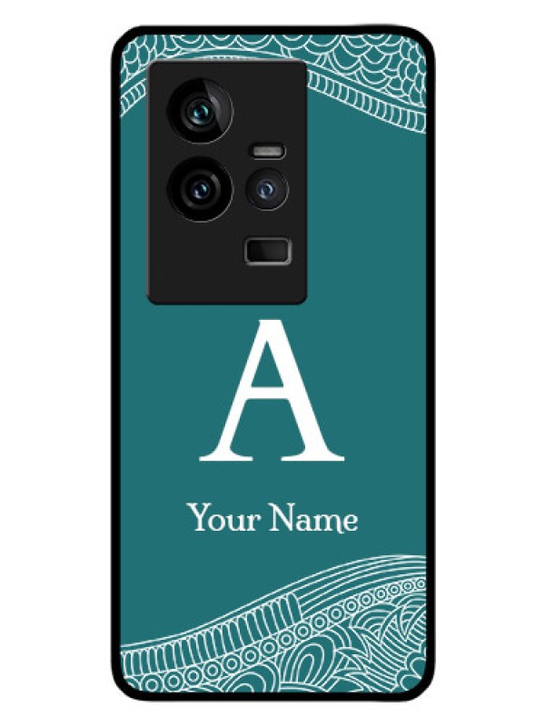 Custom iQOO 11 5G Personalized Glass Phone Case - line art pattern with custom name Design