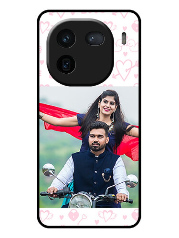 Custom iQOO 12 5G Custom Glass Phone Case - Pink Flying Heart Design