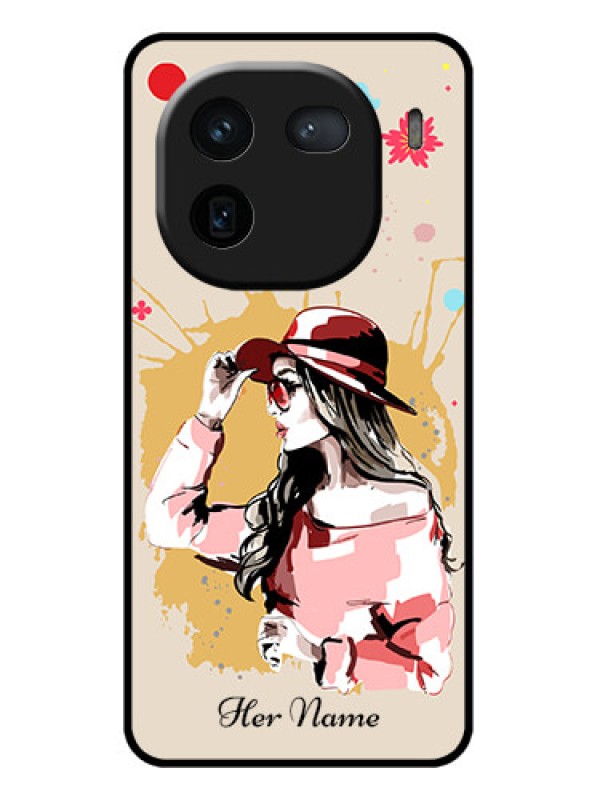 Custom iQOO 12 5G Custom Glass Phone Case - Women With Pink Hat Design