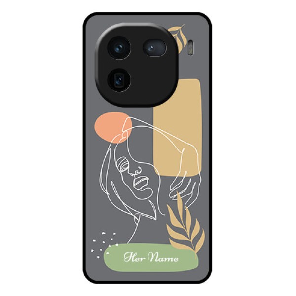 iQOO 12 5G Custom Glass Phone Case - Gazing Woman Line Art Design iQOO 12 5G Custom Glass Phone Case - Gazing Woman Line Art Design
