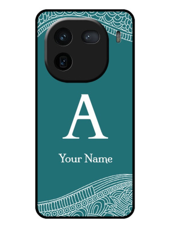 Custom iQOO 12 5G Custom Glass Phone Case - Line Art Pattern With Custom Name Design