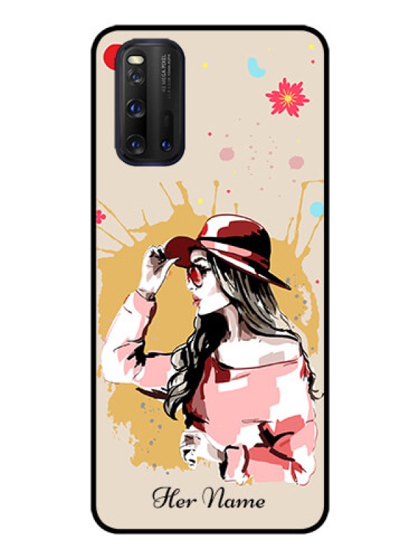 Custom iQOO 3 5G Photo Printing on Glass Case - Women with pink hat Design