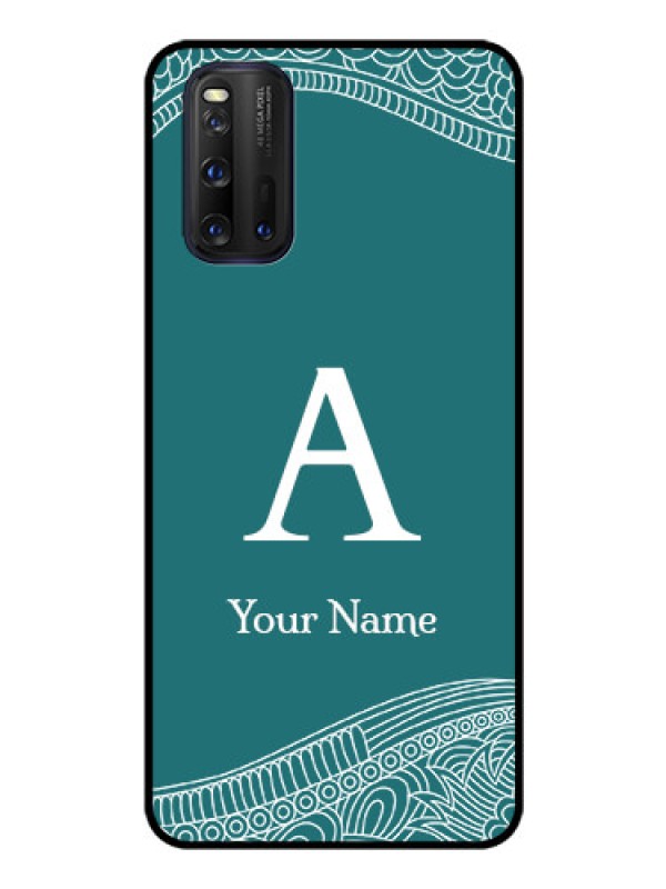 Custom iQOO 3 5G Personalized Glass Phone Case - line art pattern with custom name Design