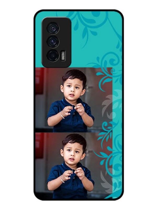 Custom iQOO 7 5G Personalized Glass Phone Case - with Photo and Green Floral Design 