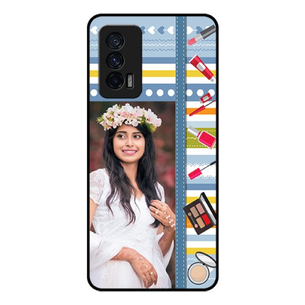iQOO 7 5G Personalized Glass Phone Case - Makeup Icons Design