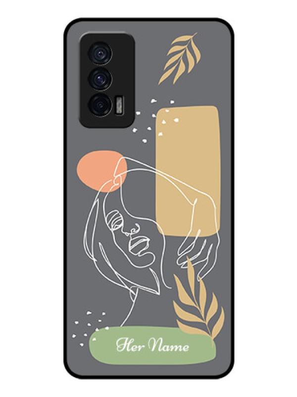 Custom iQOO 7 5G Custom Glass Phone Case - Gazing Woman line art Design