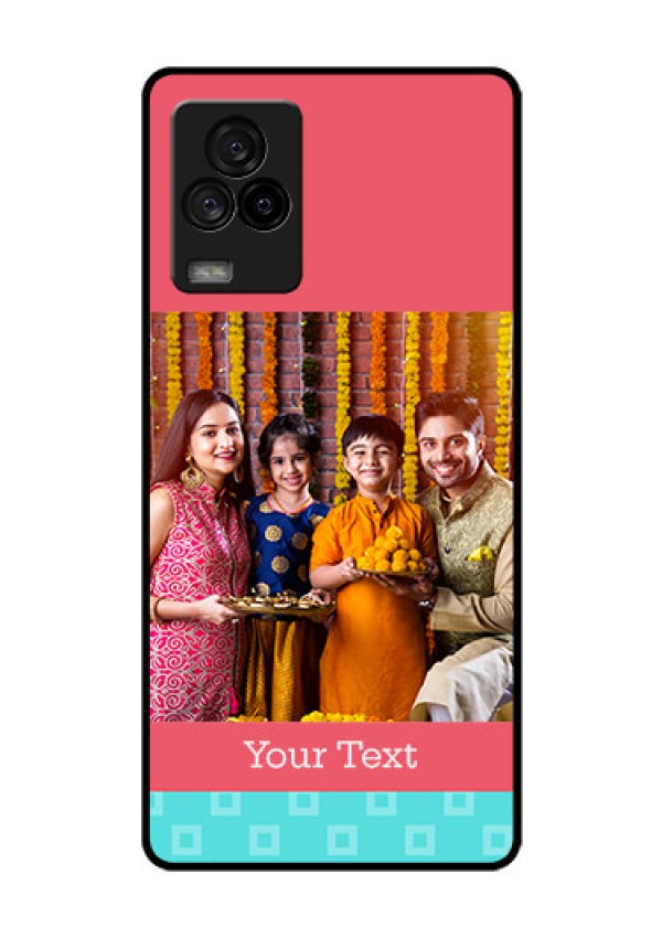 iQOO 7 Legend 5G Personalized Glass Phone Case - Peach & Blue Color Design