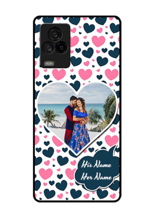 iQOO 7 Legend 5G Custom Glass Phone Case - Pink & Blue Heart Design