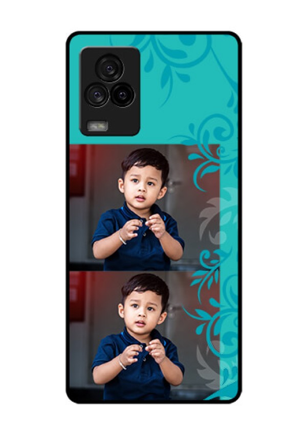 iQOO 7 Legend 5G Personalized Glass Phone Case - with Photo and Green Floral Design 