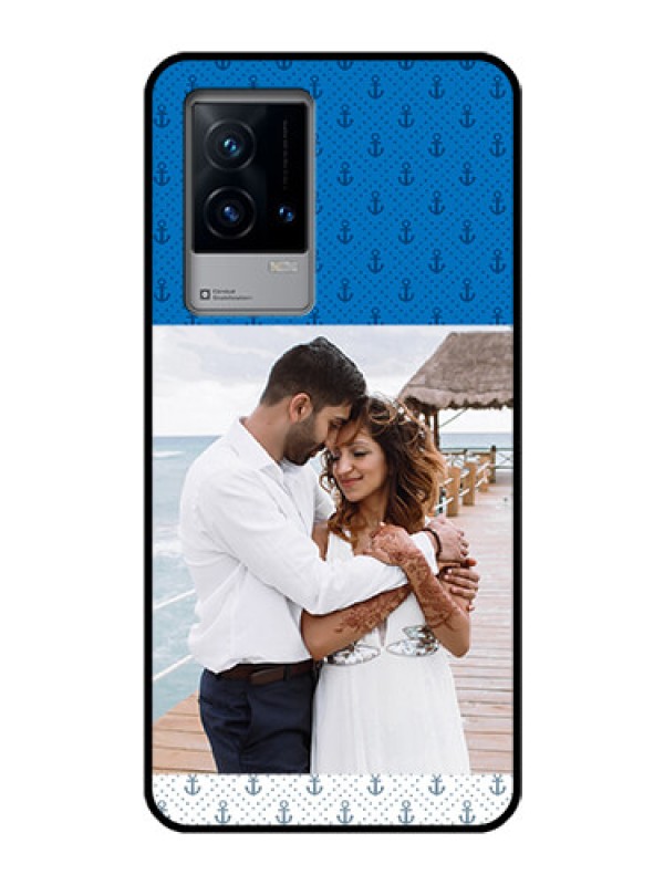 Custom iQOO 9 5G Photo Printing on Glass Case - Blue Anchors Design