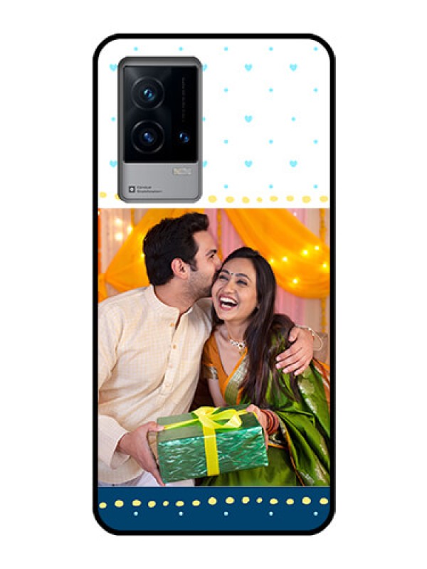 Custom iQOO 9 5G Personalized Glass Phone Case - White and Blue Abstract Design