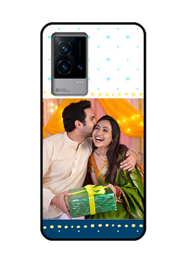 iQOO 9 5G Personalized Glass Phone Case - White and Blue Abstract Design