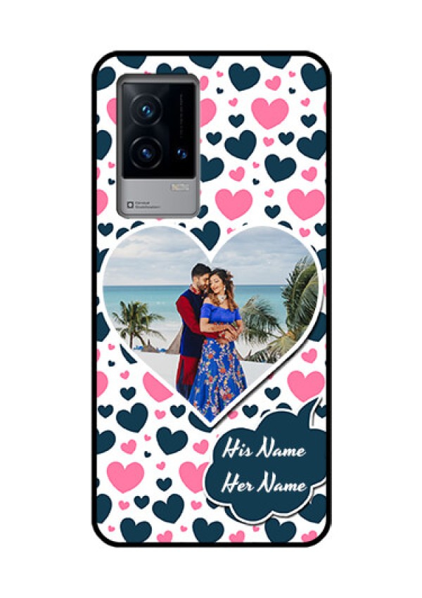 iQOO 9 5G Custom Glass Phone Case - Pink & Blue Heart Design