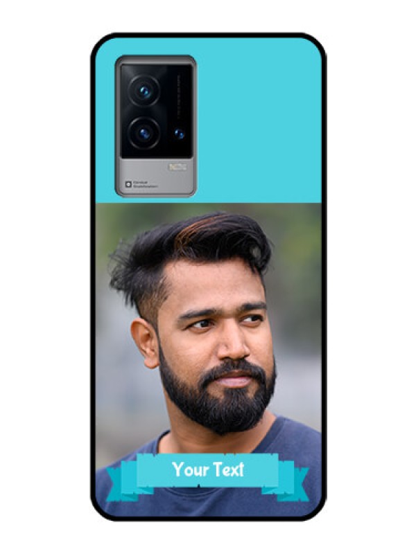 Custom iQOO 9 5G Personalized Glass Phone Case - Simple Blue Color Design