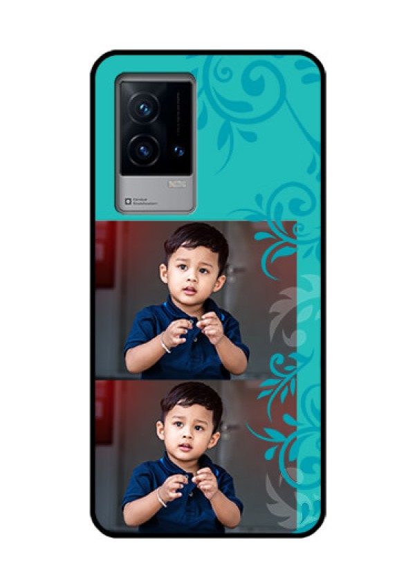 iQOO 9 5G Personalized Glass Phone Case - with Photo and Green Floral Design
