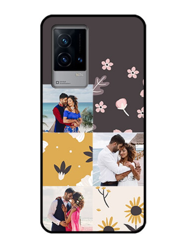 Custom iQOO 9 5G Photo Printing on Glass Case - 3 Images with Floral Design