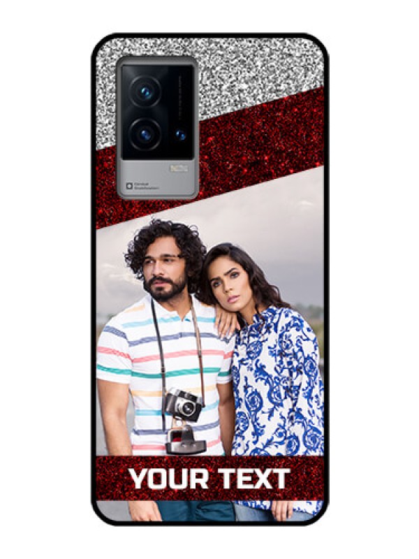 Custom iQOO 9 5G Personalized Glass Phone Case - Image Holder with Glitter Strip Design
