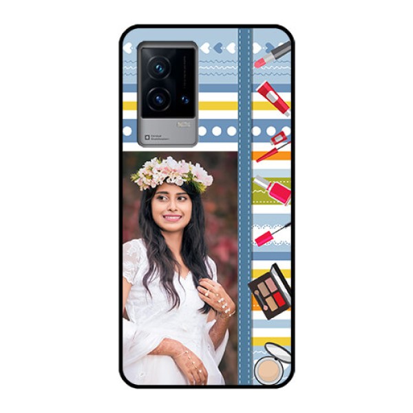 iQOO 9 5G Personalized Glass Phone Case - Makeup Icons Design