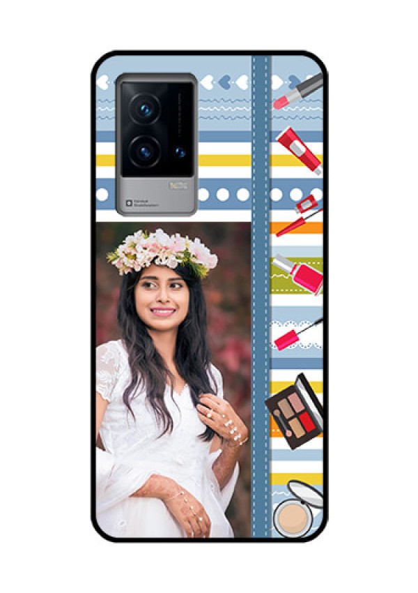 iQOO 9 5G Personalized Glass Phone Case - Makeup Icons Design