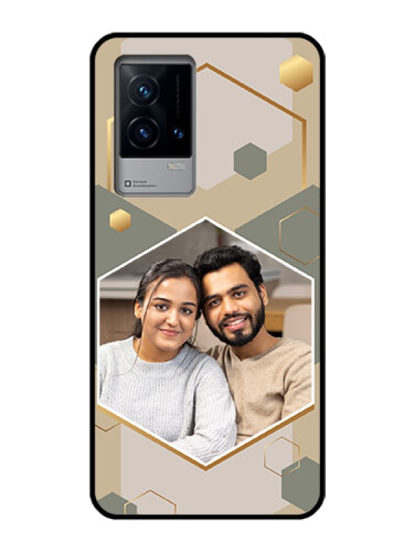 Custom iQOO 9 5G Photo Printing on Glass Case - Stylish Hexagon Pattern Design