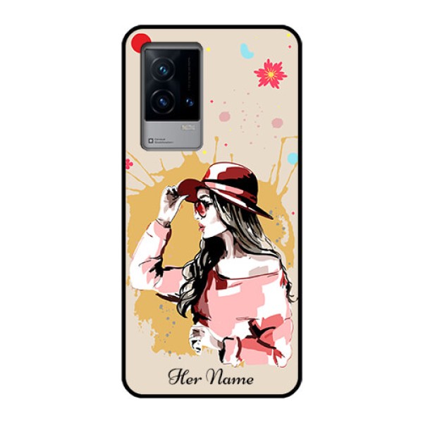 iQOO 9 5G Photo Printing on Glass Case - Women with pink hat Design iQOO 9 5G Photo Printing on Glass Case - Women with pink hat Design