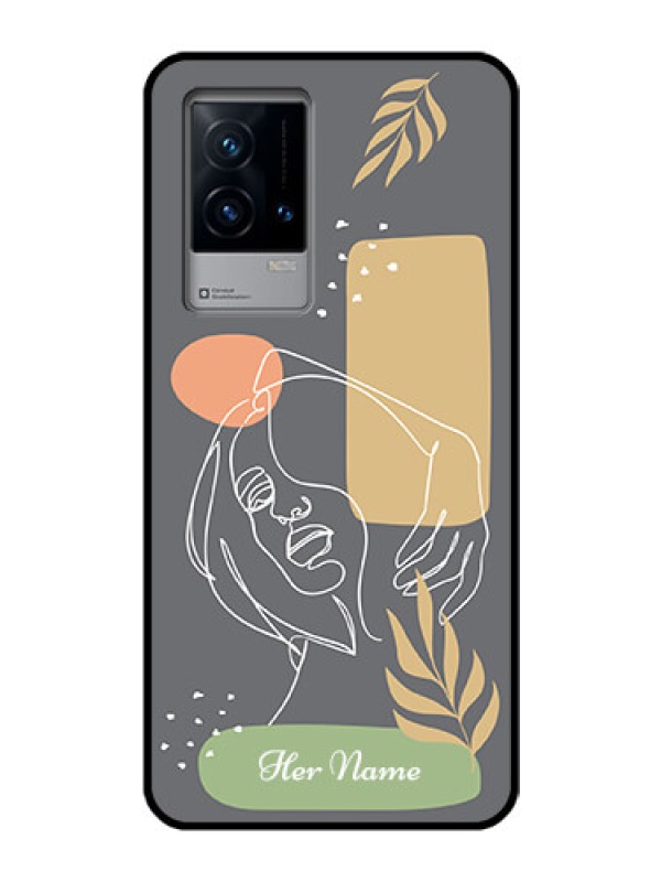 Custom iQOO 9 5G Custom Glass Phone Case - Gazing Woman line art Design