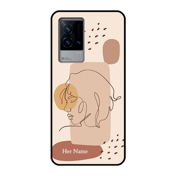 iQOO 9 5G Photo Printing on Glass Case - Calm Woman line art Design iQOO 9 5G Photo Printing on Glass Case - Calm Woman line art Design