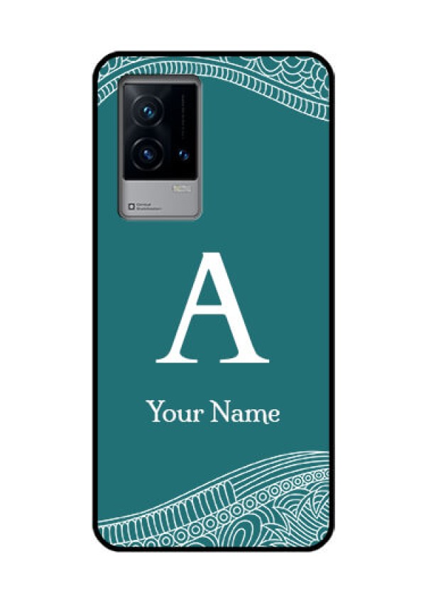 iQOO 9 5G Personalized Glass Phone Case - line art pattern with custom name Design