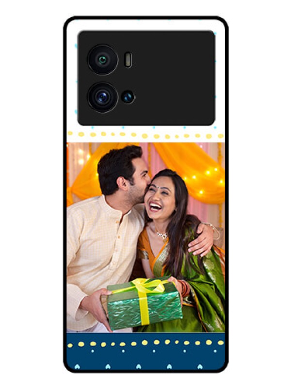 Custom iQOO 9 Pro 5G Personalized Glass Phone Case - White and Blue Abstract Design