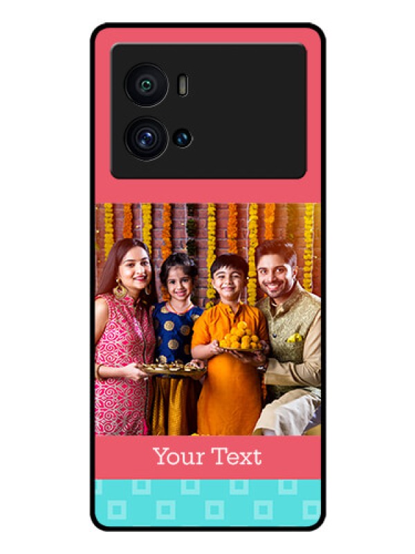 Custom iQOO 9 Pro 5G Personalized Glass Phone Case - Peach & Blue Color Design