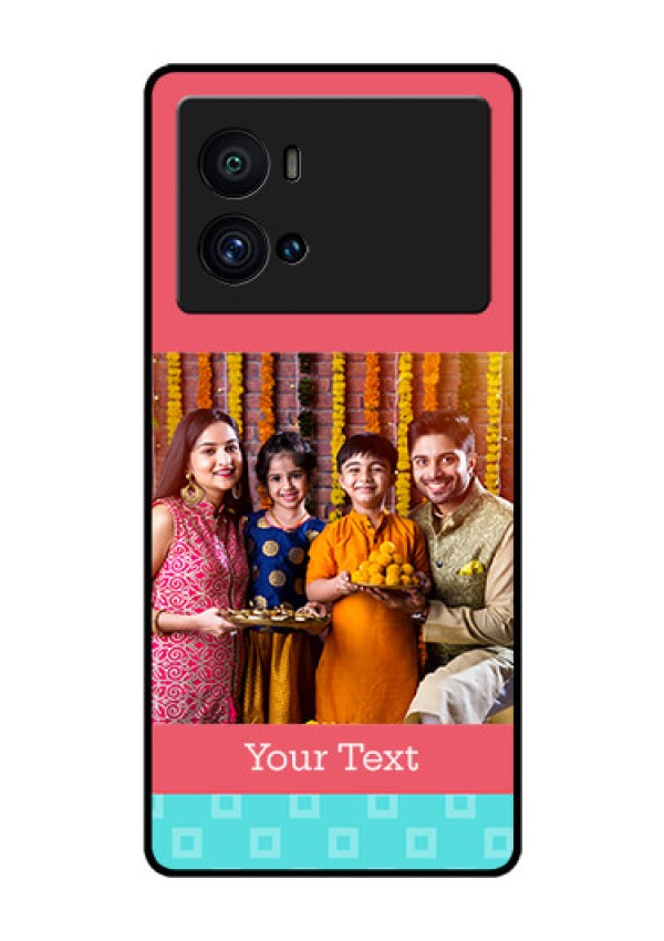 iQOO 9 Pro 5G Personalized Glass Phone Case - Peach & Blue Color Design