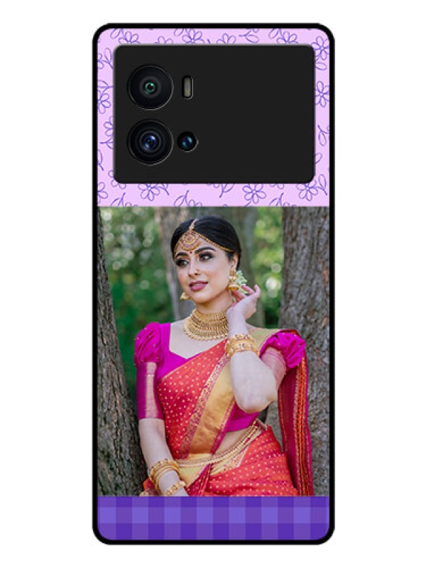Custom iQOO 9 Pro 5G Custom Glass Phone Case - Purple Floral Design