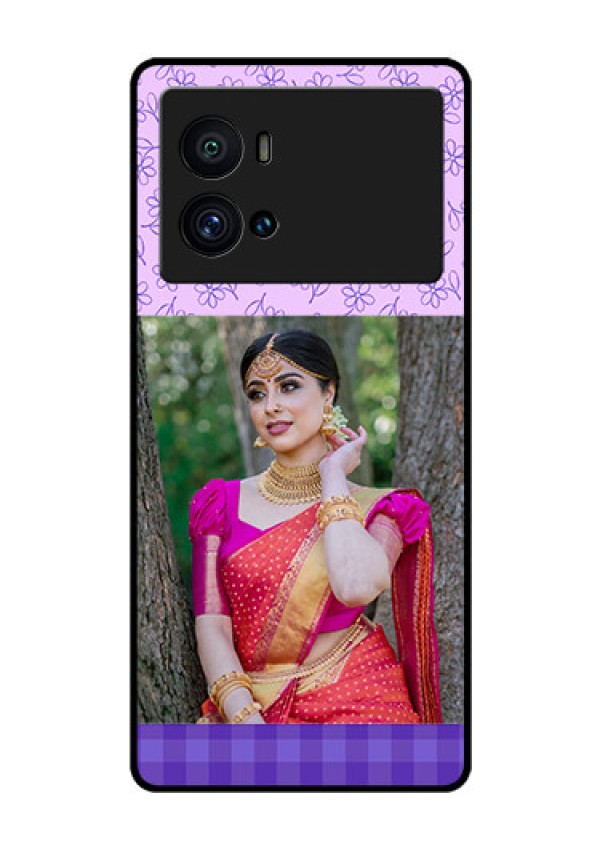 iQOO 9 Pro 5G Custom Glass Phone Case - Purple Floral Design