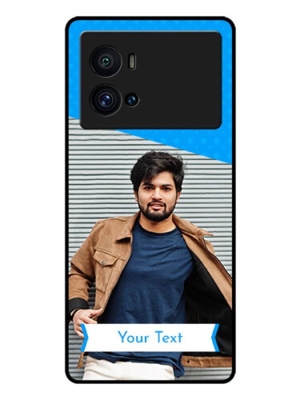 Custom iQOO 9 Pro 5G Photo Printing on Glass Case - Simple Blue Color Design