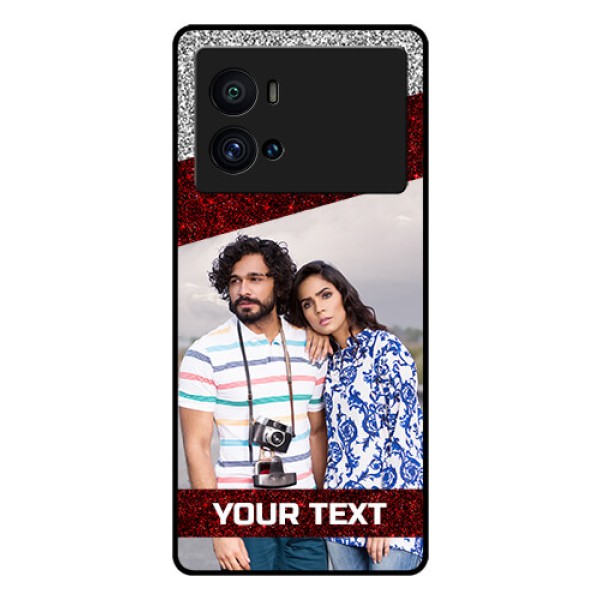 iQOO 9 Pro 5G Personalized Glass Phone Case - Image Holder with Glitter Strip Design iQOO 9 Pro 5G Personalized Glass Phone Case - Image Holder with Glitter Strip Design