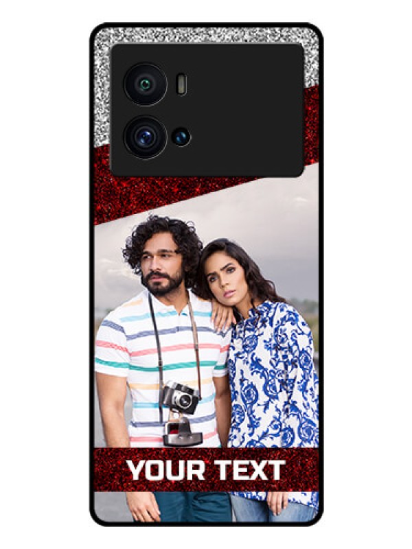 Custom iQOO 9 Pro 5G Personalized Glass Phone Case - Image Holder with Glitter Strip Design