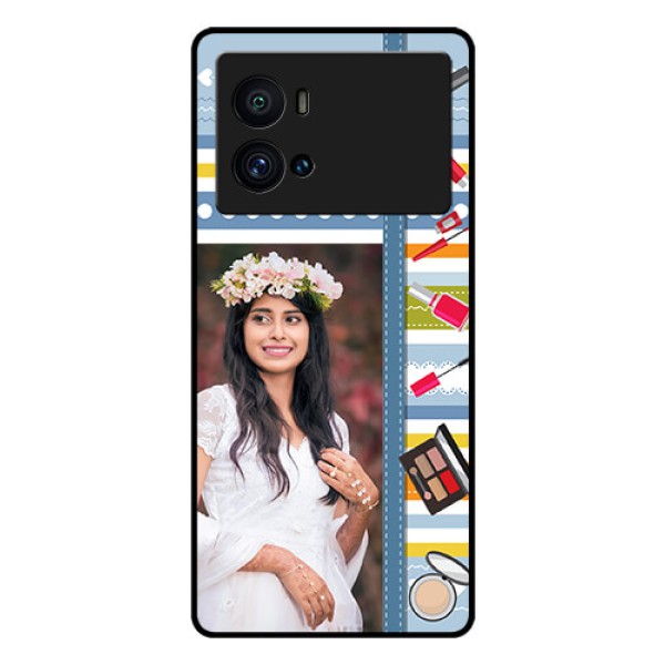 iQOO 9 Pro 5G Personalized Glass Phone Case - Makeup Icons Design