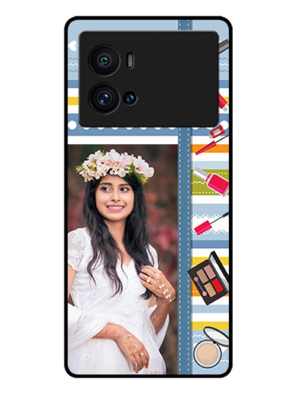 Custom iQOO 9 Pro 5G Personalized Glass Phone Case - Makeup Icons Design